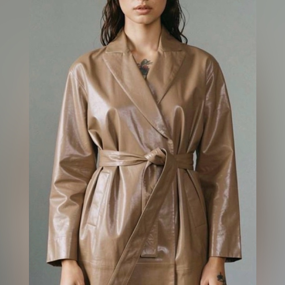 Brunello Cucinelli Monili Bead Trim Nappa Leather Belted Trench Coat